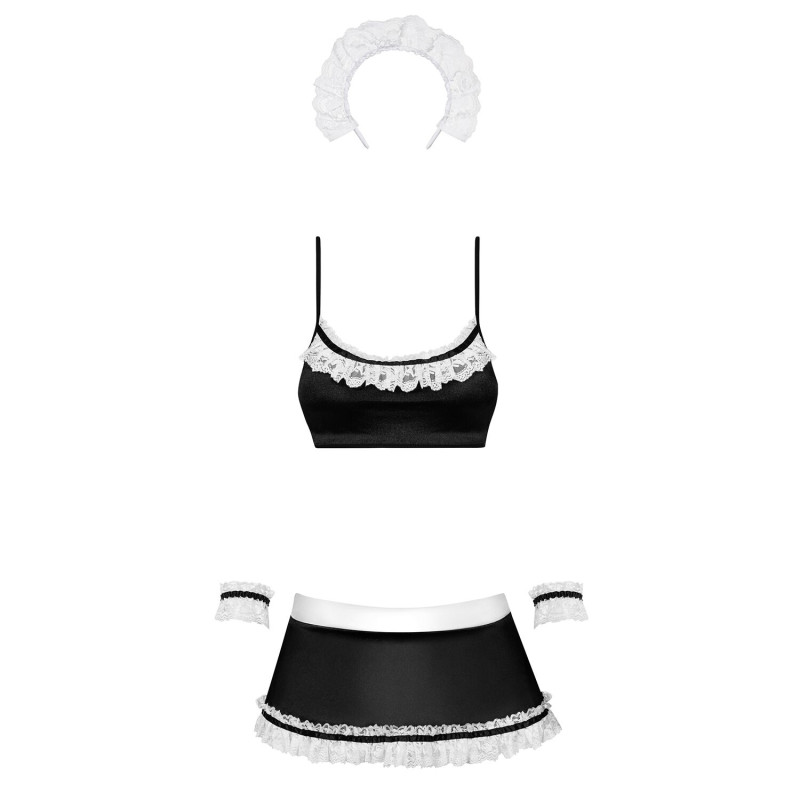 Атласный эротический костюм горничной Obsessive Maid set черный S/M