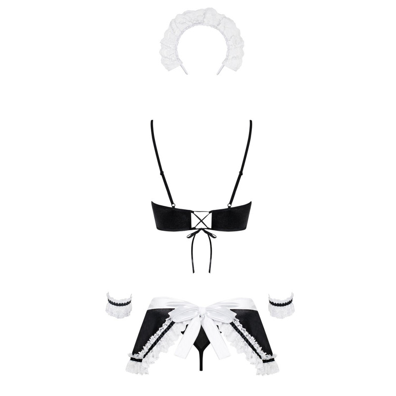 Атласный эротический костюм горничной Obsessive Maid set черный S/M
