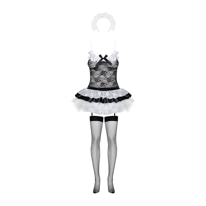 Эротический костюм горничной с юбкой Obsessive Housemaid 5 pcs costume черно-белый S/M