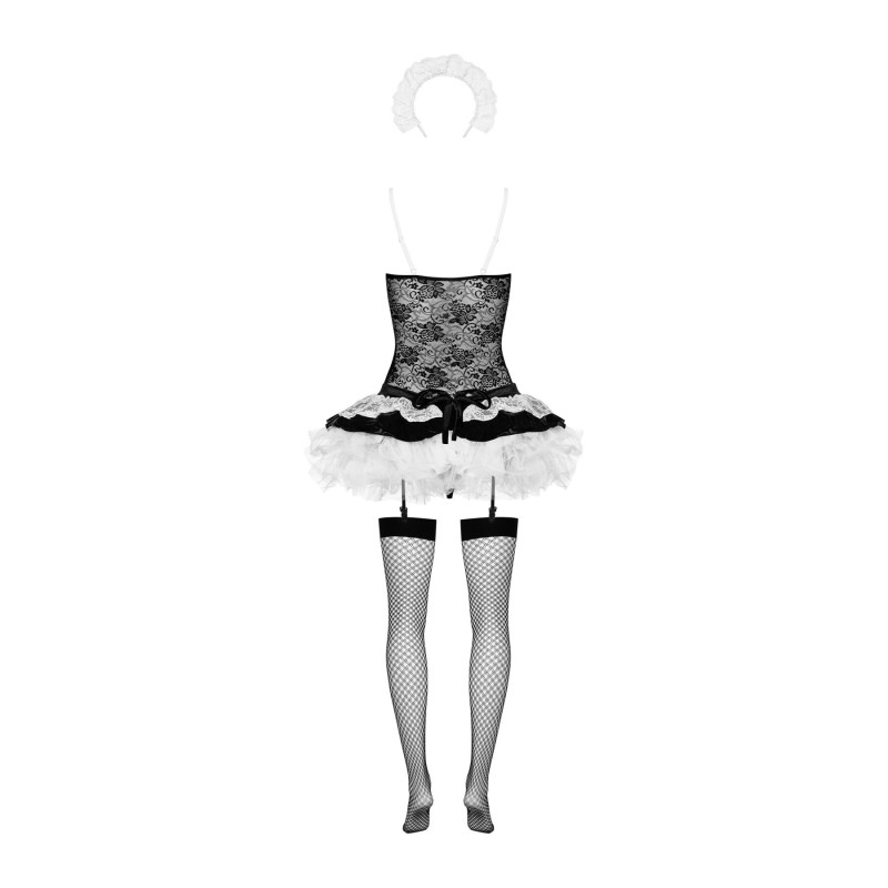 Эротический костюм горничной с юбкой Obsessive Housemaid 5 pcs costume черно-белый S/M