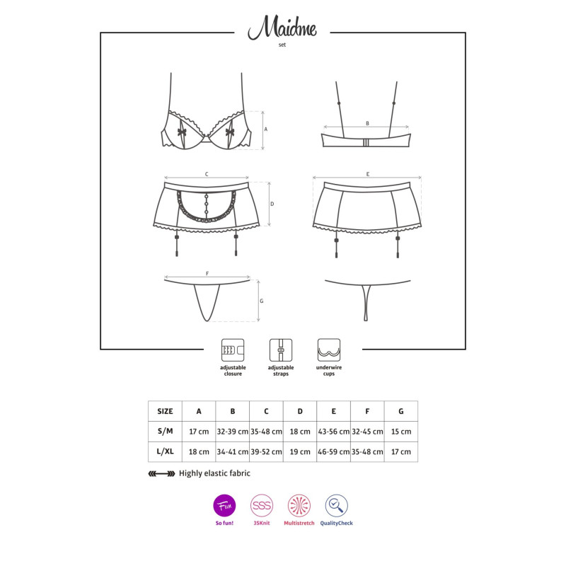 Эротический костюм горничной Obsessive Maidme set 5pcs черно-белый S/M