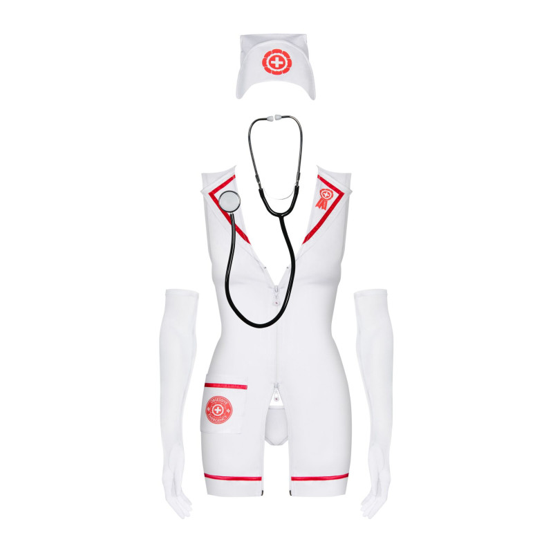 Эротический костюм медсестры Obsessive Emergency dress белый S/M