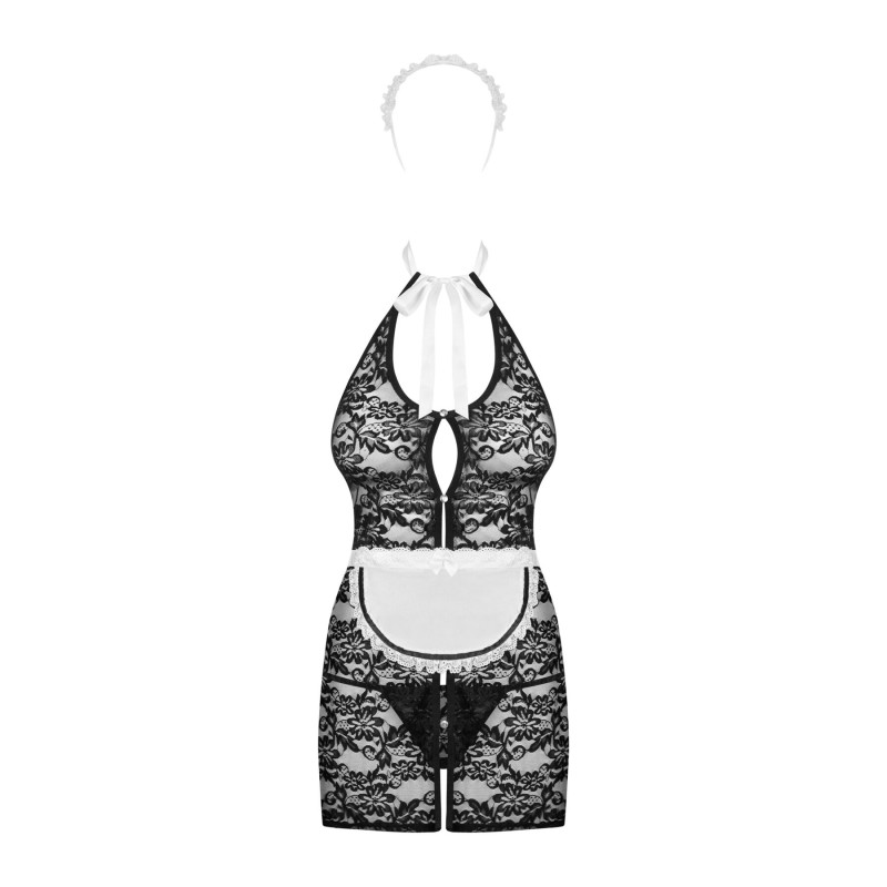 Эротический костюм горничной Obsessive Servgirl costume черно-белый S/M