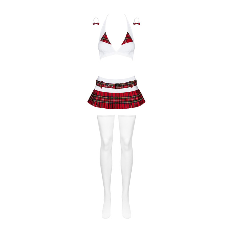 Эротический костюм школьницы с мини-юбкой Obsessive Schooly 5pcs costume бело-красный S/M