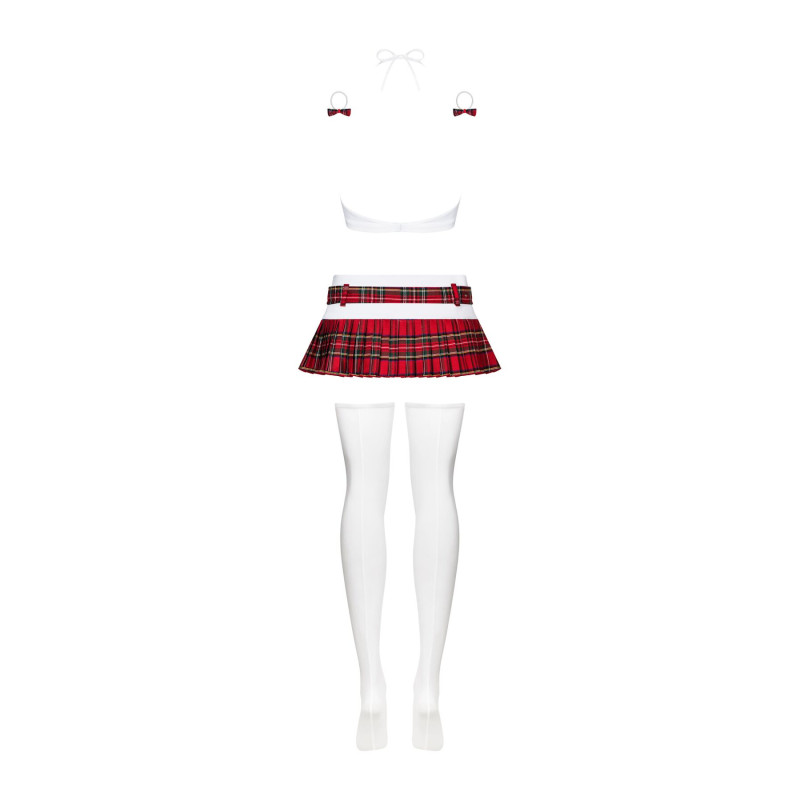 Эротический костюм школьницы с мини-юбкой Obsessive Schooly 5pcs costume бело-красный S/M