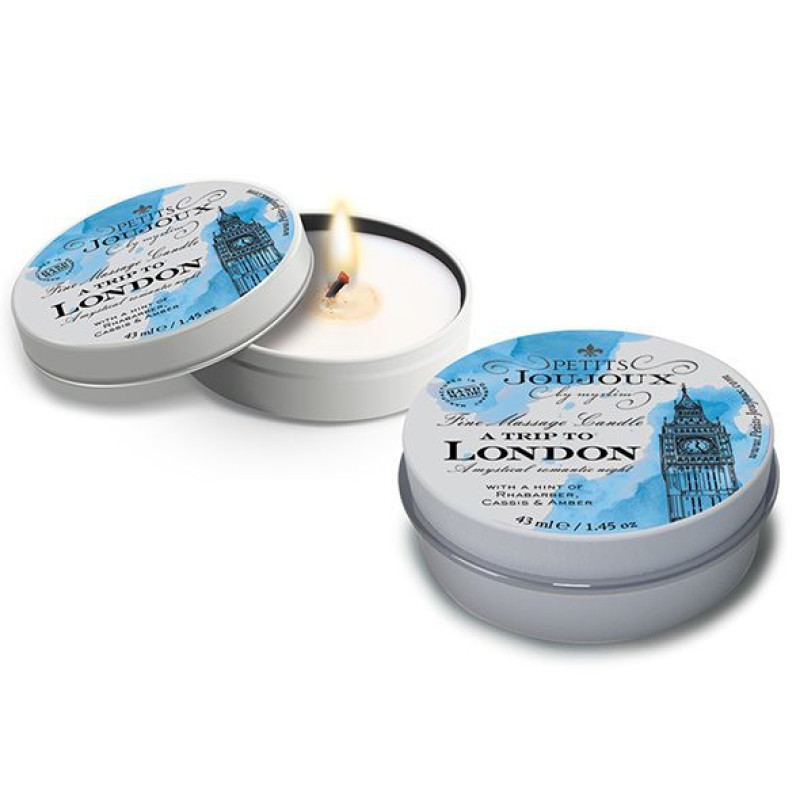 Масажна свічка Petits Joujoux London Rhubarb Cassis and Ambra з афродизіаками 43 мл