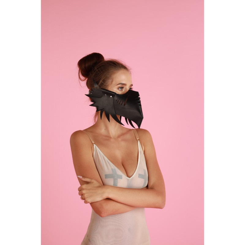 Маска ворон DS Fetish Muzzle 1 шкіра, ручної роботи, чорна