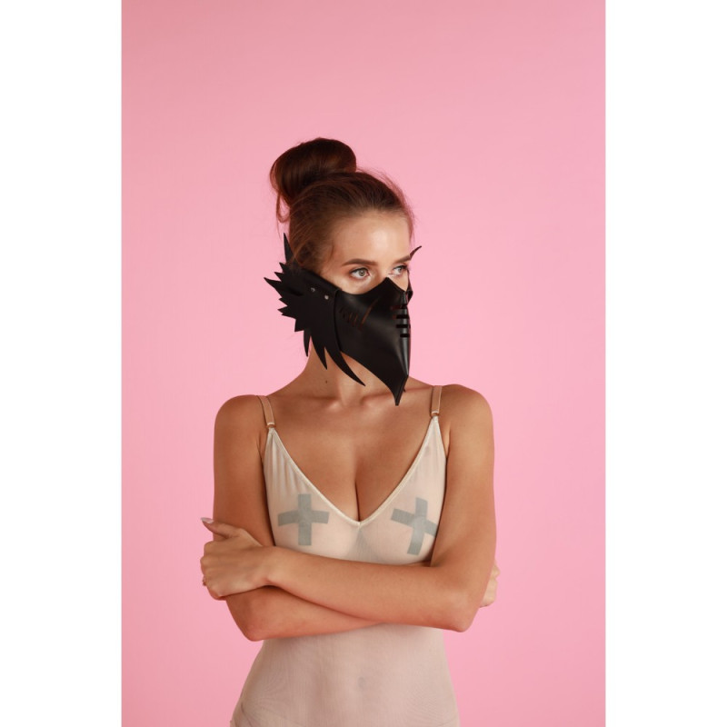 Маска ворон DS Fetish Muzzle 1 шкіра, ручної роботи, чорна