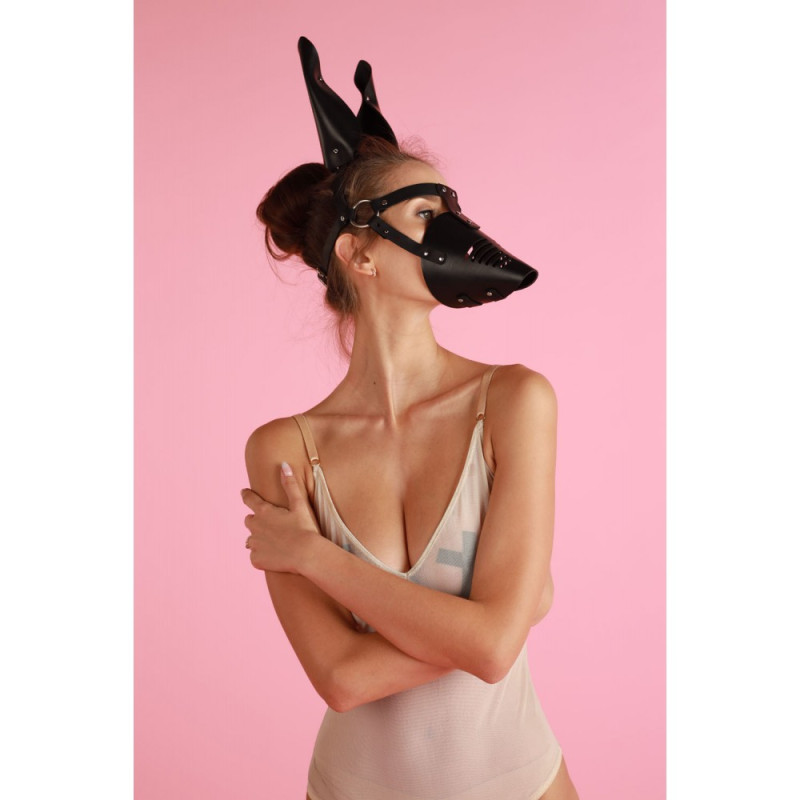 Маска DS Fetish Doberman из кожи, ручная работа, черная.