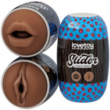 Мастурбатор LoveToy Slider DoubleLoveToyEnded Masturbator Mouth and Vagina Brown