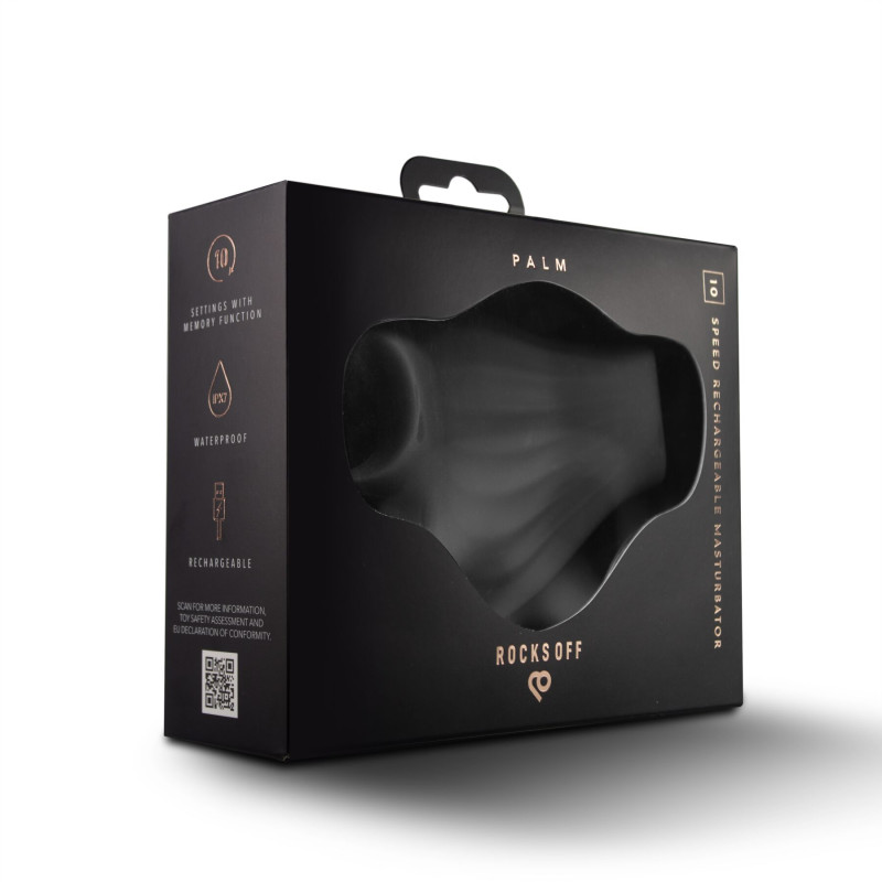 Мастурбатор Rocks Off Palm Black, петлі для пальців, 10 режимів