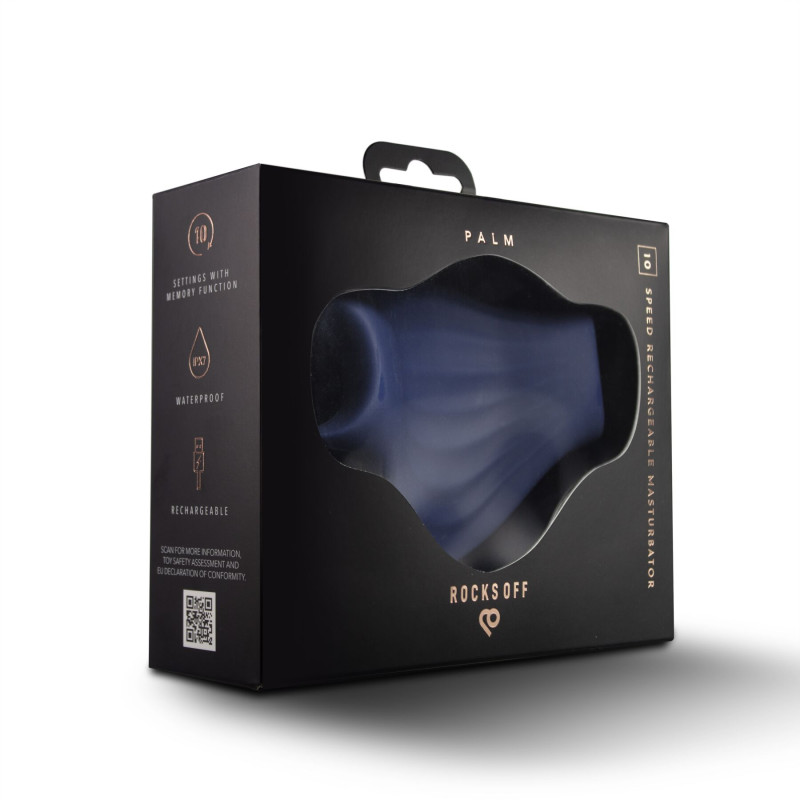 Мастурбатор Rocks Off Palm Blue, петлі для пальців, 10 режимів