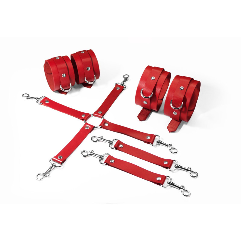Набір для БДСМ 3 в 1 Feral Feelings BDSM Kit 3 Red, наручники, поножі, хрестовина
