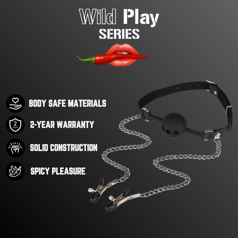 Набір БДСМ Erospace Wild Play Mouth Gag With Nipple Clamps C15