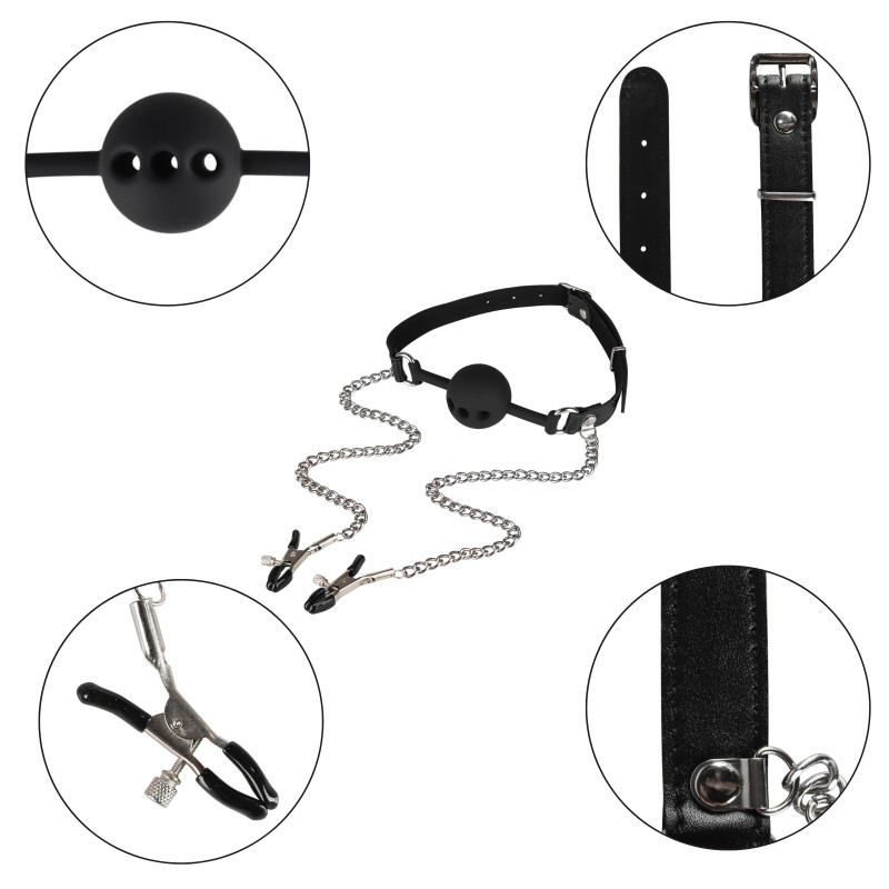 Набір БДСМ Erospace Wild Play Mouth Gag With Nipple Clamps C15