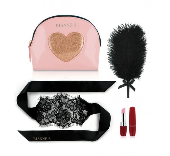 Романтический набор Rianne S: Kit d'Amour: вибропуля, перышко, маска, чехол-косметичка Розовый/Золотой