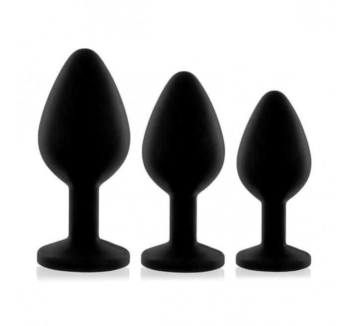 Набор анальных пробок с кристаллом Rianne S: Booty Plug Set Черные, диаметр 2,7см, 3,5см, 4,1см