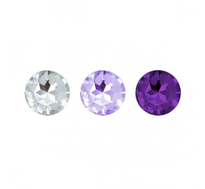 Набір анальних пробок із кристалом Rianne S: Booty Plug Set Фіолетовий, діаметр 2,7см, 3,5см, 4,1см