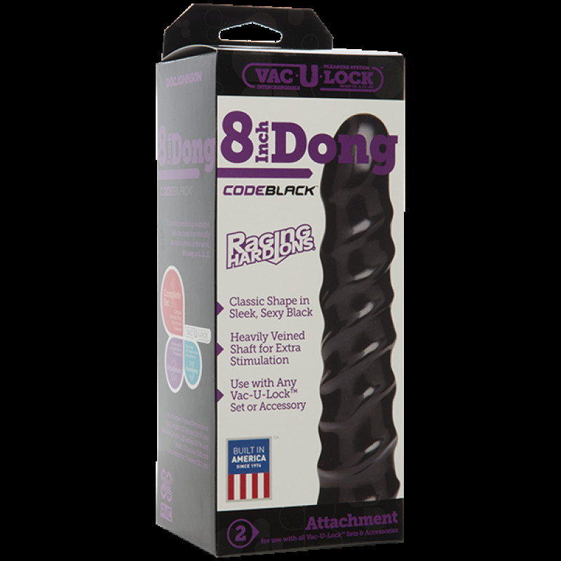 Дилдо Doc Johnson CodeBlack - 8 Inch Raging Vac-U-Lock со стимулирующим рельефом, диаметр 3,8 см
