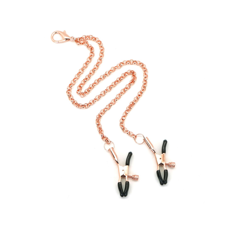 Ошейник с зажимами для сосков Liebe Seele Rose Gold Memory Collar with Nipple Clamps, кожа