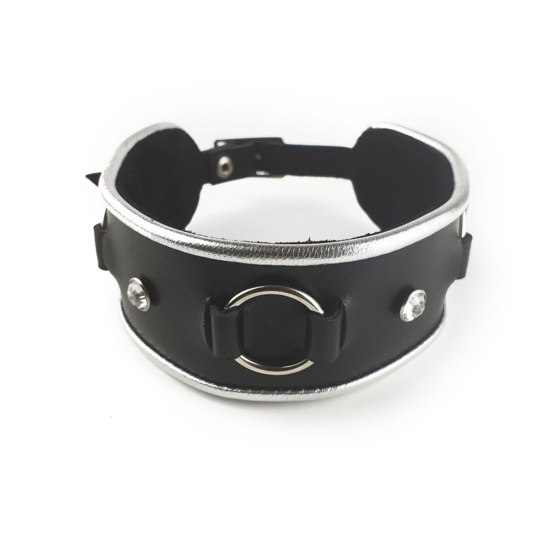 Нашийник з натуральної шкіри зі стразами та кільцем Art of Sex Collar Ring