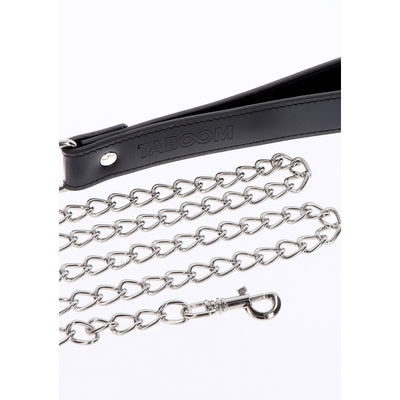 Поводок с карабином и черной петлей Taboom Chain Leash, серебристый