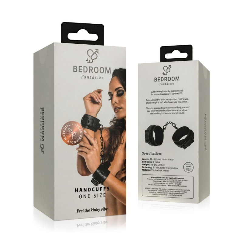 Наручники Bedroom Fantasies: Faux Leather Handcuffs One Size, черные