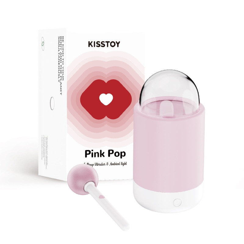 Вібратор-цукерка на паличці KISTOY Pink Pop, зарядний кейс-нічник, 10 режимів вібрації