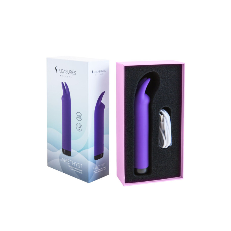 Вібратор S Pleasures Bullets Amethyst, фіолетовий, з двома відростками, 10 режимів, діаметр 3,1 см