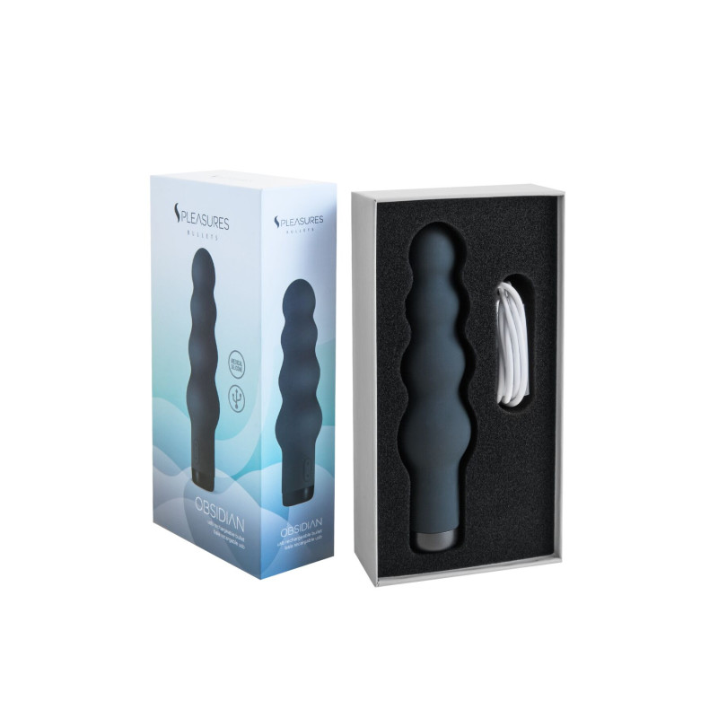 Вібратор S Pleasures Bullets Obsidian, чорний, у вигляді ряду кульок, 10 режимів, діаметр 4,2 см