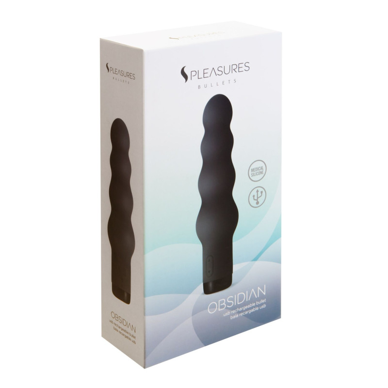 Вібратор S Pleasures Bullets Obsidian, чорний, у вигляді ряду кульок, 10 режимів, діаметр 4,2 см