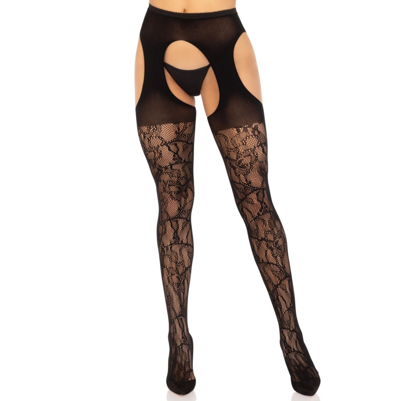 Чулки Leg Avenue Eyelet lace suspender hose Black One Size