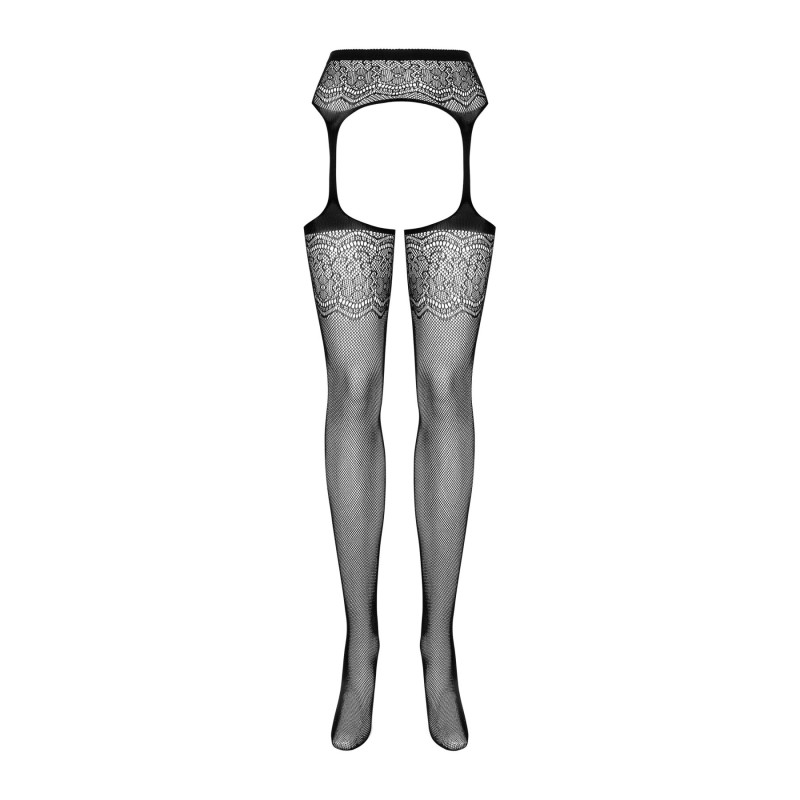 Сетчатые чулки-стокинги с цветочным рисунком Obsessive Garter stockings S207 черные S/M/L