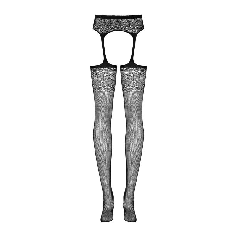 Сетчатые чулки-стокинги с цветочным рисунком Obsessive Garter stockings S207 черные S/M/L