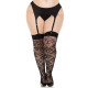 Чулки Leg Avenue Wild rose net thigh highs, 1X/2X, черные, широкая резинка, рисунок-розы