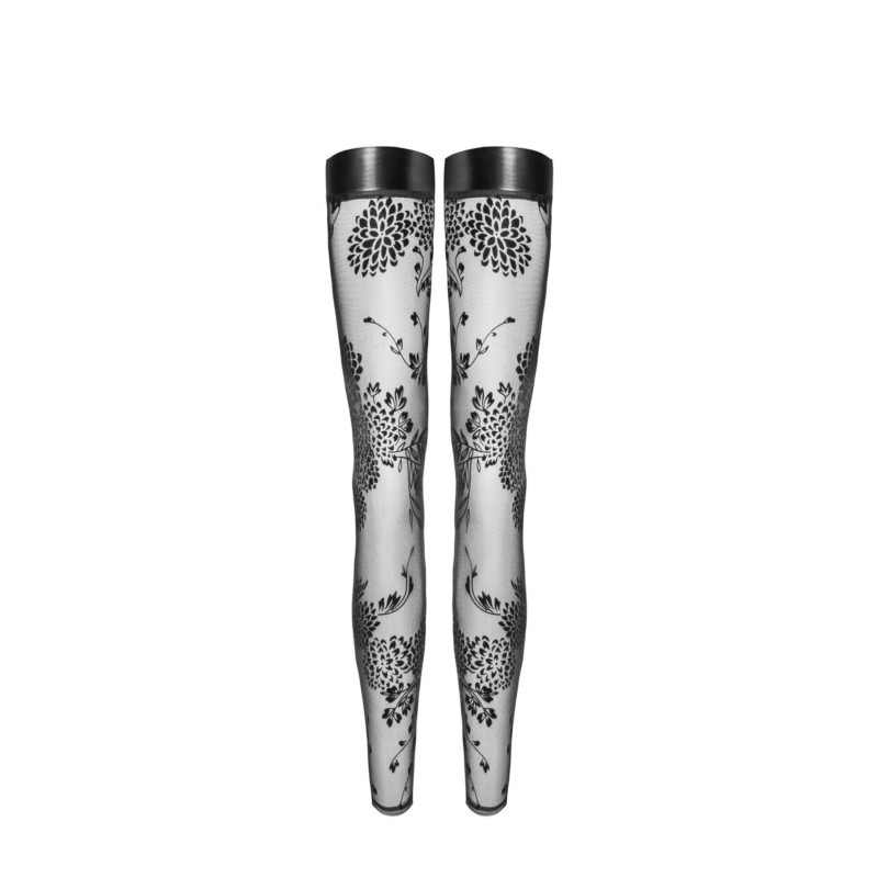 Чулки без мыска Noir Handmade F243 Tulle stockings with patterned flock embroidery, L