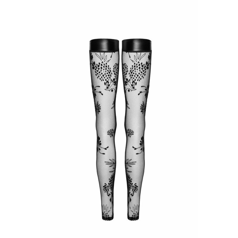 Чулки без мыска Noir Handmade F243 Tulle stockings with patterned flock embroidery, L