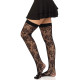 Чулки Leg Avenue Wild rose net thigh highs, One Size, черные, широкая резинка, рисунок-розы