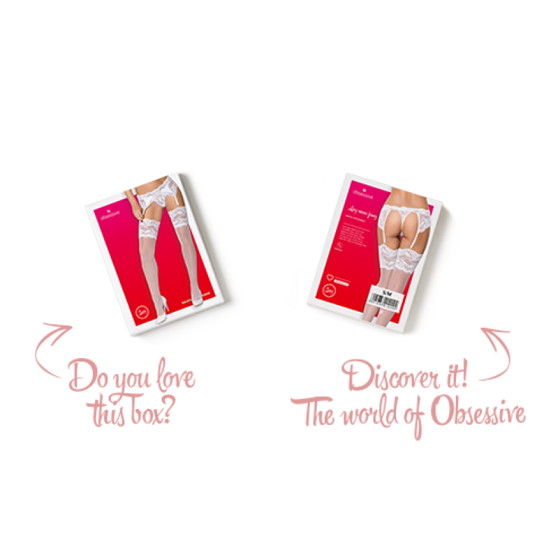 Панчохи під пояс із широким мереживом Obsessive 810-STO-2 stockings білі L/XL