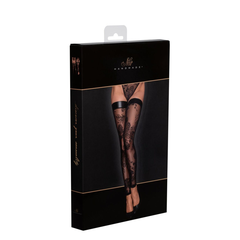 Чулки без мыска Noir Handmade F243 Tulle stockings with patterned flock embroidery, XL