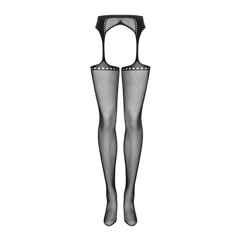 Сетчатые чулки-стокинги со стрелкой Obsessive Garter stockings S314 черные S/M/L