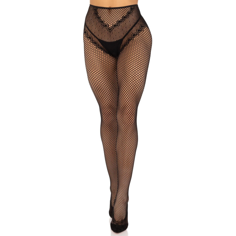 Чулки Leg Avenue Crotchless Net Tights with Heart Backseam Black One Size