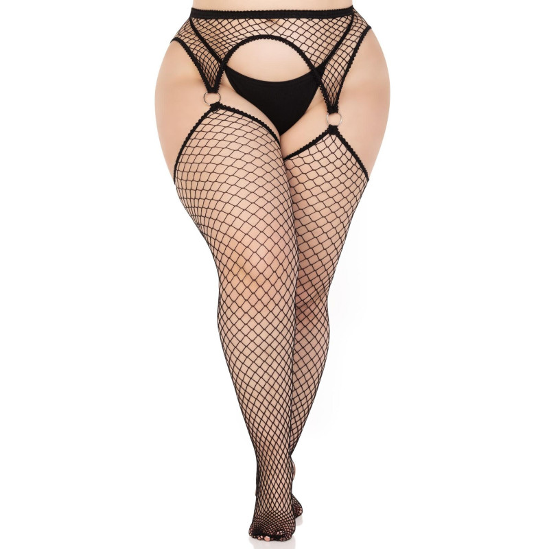 Чулки Leg Avenue Stokings with O-ring Attached Garter Belt Black 1X/2X