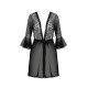 Пеньюар Passion LEAFA PEIGNOIR black, XXL/XXXL, длина чуть выше колена, широкие рукава, завязывается на пояс
