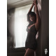 Пеньюар Obsessive Novenes chemise & thong, M/L, облегающий, прозрачный, со стрепами, стринги в компл