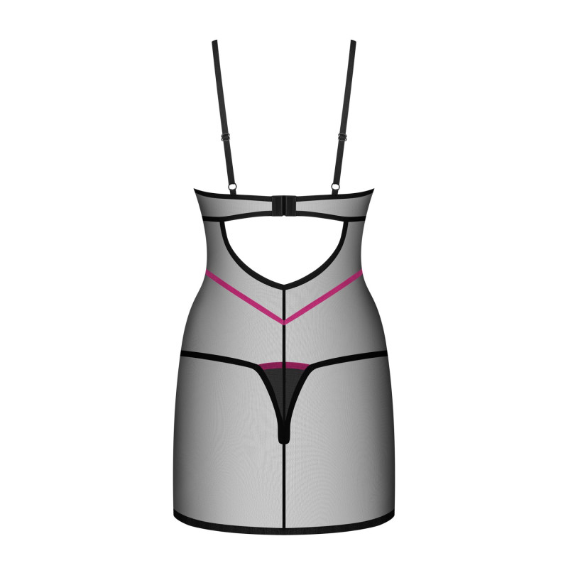 Пеньюар Obsessive Novenes chemise & thong, M/L, облегающий, прозрачный, со стрепами, стринги в компл