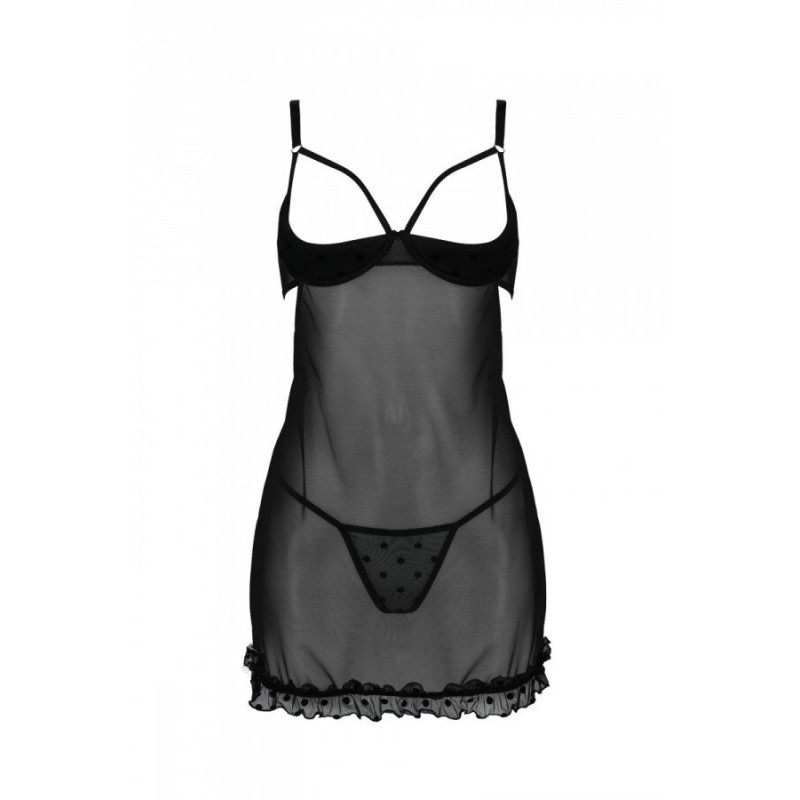 Эротический пеньюар Passion MARINA CHEMISE, S/M, black
