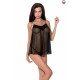 Сорочка прозрачная беби долл Passion MELANIA CHEMISE Черная L/XL
