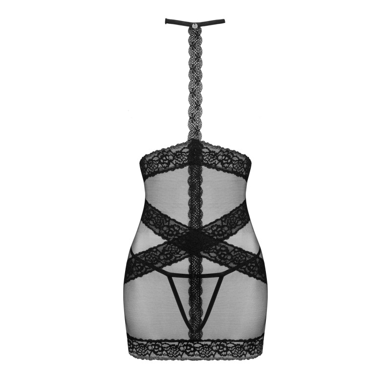 Полупрозрачная рубашка с открытой грудью Obsessive Lacrisia chemise черная XS/S