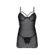 Пеньюар Passion DROSERA CHEMISE black, XXL/XXXL, кружевной лиф со стрепами, трусики в комплекте